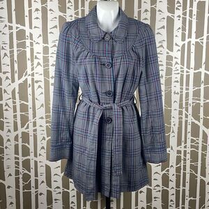 Roxy Plaid Trench Coat sz M